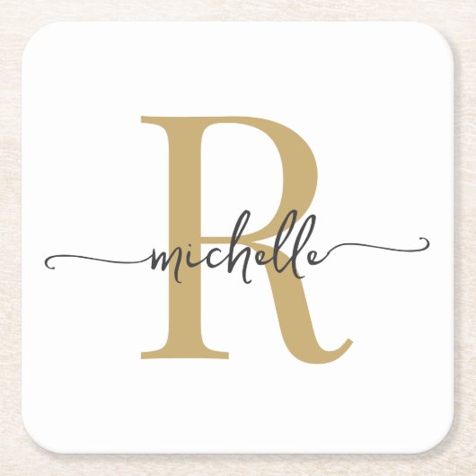 Elegantes, modernes White Gold Monogram Name Scrip Rechteckiger Pappuntersetzer (Vorderseite)