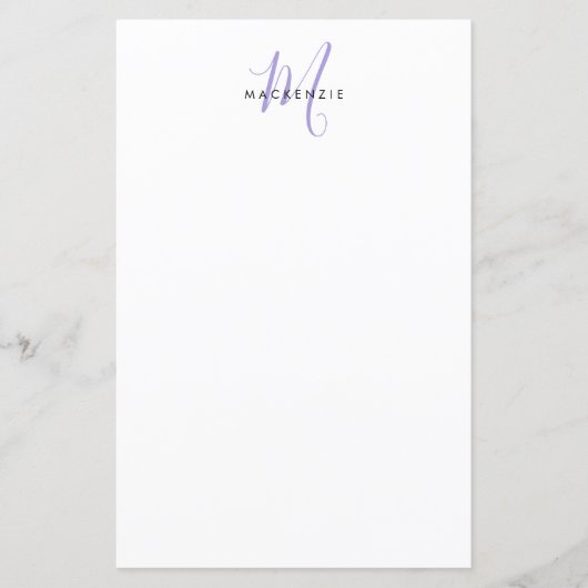 Elegantes, modernes White Lavender Script Monogram (Vorderseite)