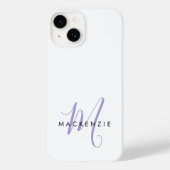 Elegantes, modernes White Lavender Script Monogram Case-Mate iPhone Hülle (Rückseite)