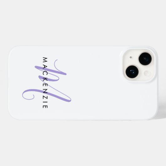 Elegantes, modernes White Lavender Script Monogram Case-Mate iPhone Hülle (Rückseite (Horizontal))