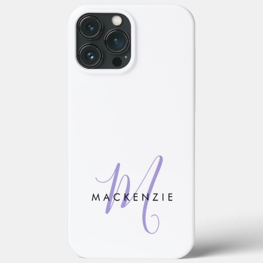 Elegantes, modernes White Lavender Script Monogram Case-Mate iPhone Hülle (Rückseite)