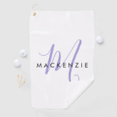 Elegantes, modernes White Lavender Script Monogram Golfhandtuch (Insitu)