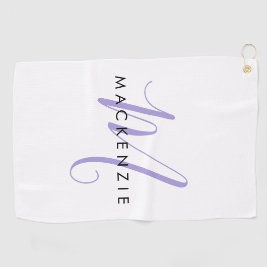 Elegantes, modernes White Lavender Script Monogram Golfhandtuch (Horizontal)