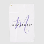 Elegantes, modernes White Lavender Script Monogram Golfhandtuch (Vorderseite)
