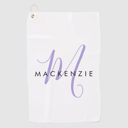 Elegantes, modernes White Lavender Script Monogram Golfhandtuch (Vorderseite)