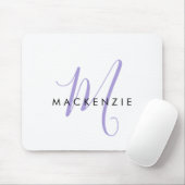 Elegantes, modernes White Lavender Script Monogram Mousepad (Mit Mouse)