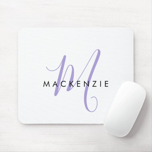 Elegantes, modernes White Lavender Script Monogram Mousepad (Mit Mouse)
