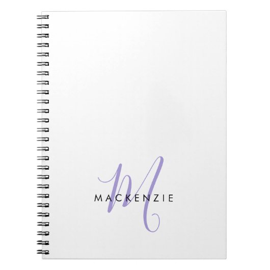 Elegantes, modernes White Lavender Script Monogram Notizblock (Vorderseite)