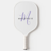 Elegantes, modernes White Lavender Script Monogram Pickleball Schläger (Rückseite)