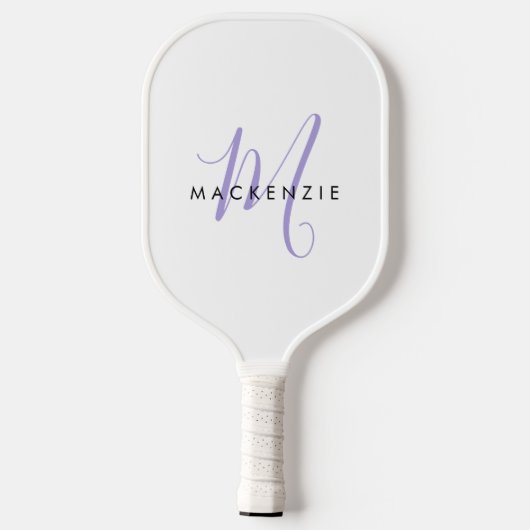 Elegantes, modernes White Lavender Script Monogram Pickleball Schläger (Rückseite)