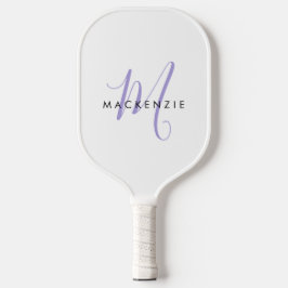 Elegantes, modernes White Lavender Script Monogram Pickleball Schläger