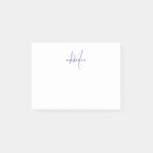 Elegantes, modernes White Lavender Script Monogram Post-it Klebezettel (Vorderseite)