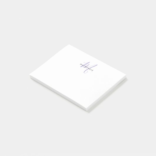 Elegantes, modernes White Lavender Script Monogram Post-it Klebezettel (angewinkelt)