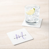 Elegantes, modernes White Lavender Script Monogram Rechteckiger Pappuntersetzer (Vor Ort)