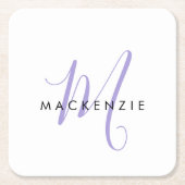 Elegantes, modernes White Lavender Script Monogram Rechteckiger Pappuntersetzer (Vorderseite)