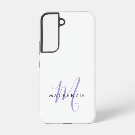 Elegantes, modernes White Lavender Script Monogram Samsung Galaxy Hülle (Rückseite)