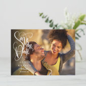 Elegantes, modernes White Script-Foto Save the Dat Date (Stehend Vorderseite)