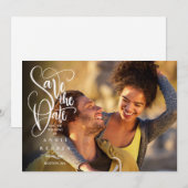 Elegantes, modernes White Script-Foto Save the Dat Date (Vorne/Hinten)