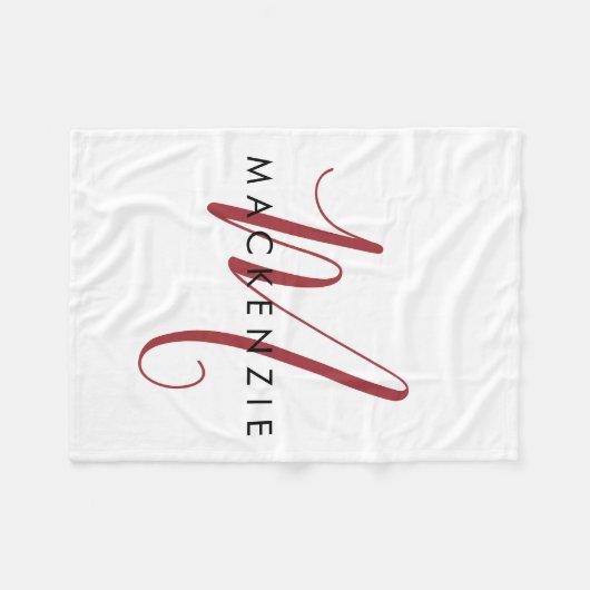 Elegantes, modernes White Script Monogram Fleecedecke (Vorderseite (Horizontal))