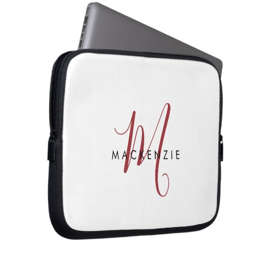 Elegantes, modernes White Script Monogram Laptopschutzhülle (Vorne Rechts)