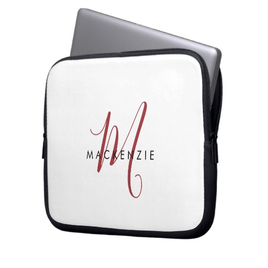 Elegantes, modernes White Script Monogram Laptopschutzhülle (Vorderseite Links)
