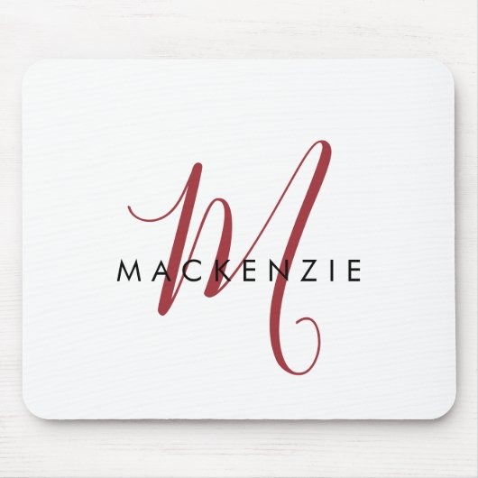 Elegantes, modernes White Script Monogram Mousepad (Vorne)