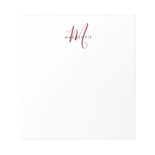 Elegantes, modernes White Script Monogram Notizblock (Vorderseite)