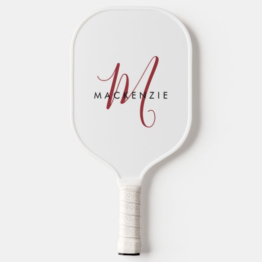 Elegantes, modernes White Script Monogram Pickleball Schläger (Rückseite)