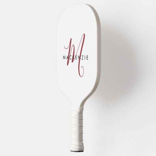 Elegantes, modernes White Script Monogram Pickleball Schläger (Links)