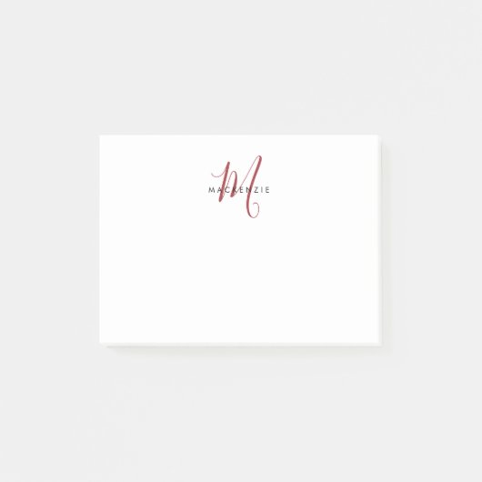 Elegantes, modernes White Script Monogram Post-it Klebezettel (Vorderseite)