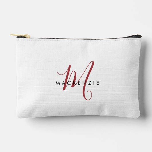 Elegantes, modernes White Script Monogram Zubehörtasche (Vorderseite)