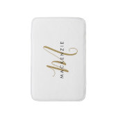 Elegantes, modernes White-Script-Monogramm Badematte (Vorderseite Vertikal)