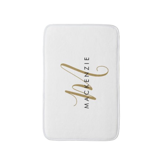 Elegantes, modernes White-Script-Monogramm Badematte (Vorderseite Vertikal)