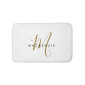Elegantes, modernes White-Script-Monogramm Badematte (Vorderseite)