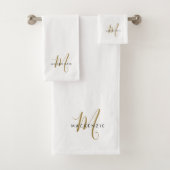 Elegantes, modernes White-Script-Monogramm Badhandtuch Set (Insitu)
