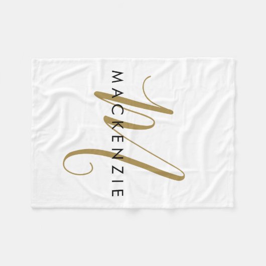 Elegantes, modernes White-Script-Monogramm Fleecedecke (Vorderseite (Horizontal))