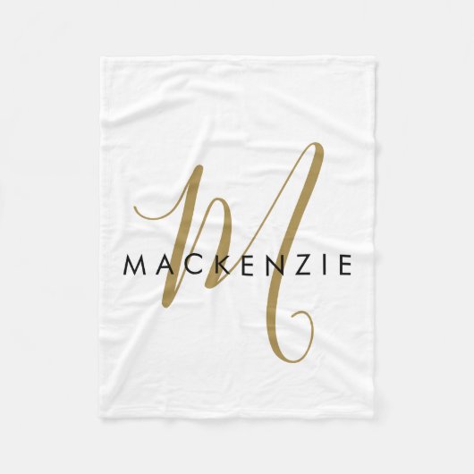 Elegantes, modernes White-Script-Monogramm Fleecedecke (Vorderseite)
