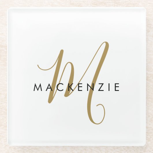 Elegantes, modernes White-Script-Monogramm Glasuntersetzer (Vorderseite)