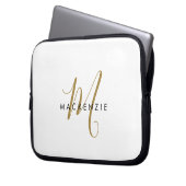 Elegantes, modernes White-Script-Monogramm Laptopschutzhülle (Vorderseite Links)