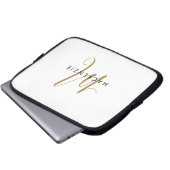 Elegantes, modernes White-Script-Monogramm Laptopschutzhülle (Vorne Knopf)