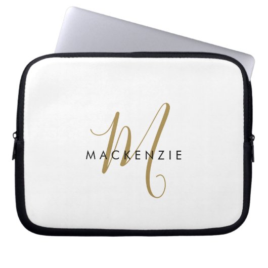 Elegantes, modernes White-Script-Monogramm Laptopschutzhülle (Vorderseite)