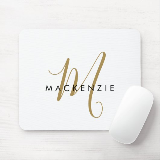 Elegantes, modernes White-Script-Monogramm Mousepad (Mit Mouse)