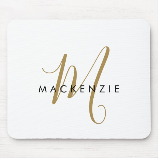 Elegantes, modernes White-Script-Monogramm Mousepad (Vorne)