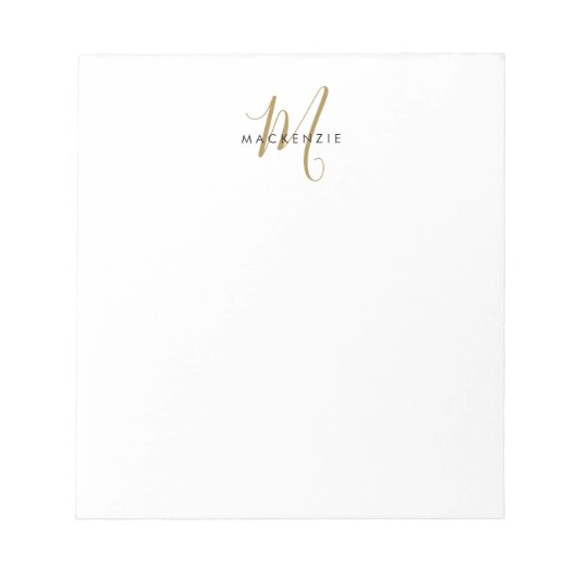 Elegantes, modernes White-Script-Monogramm Notizblock (Vorderseite)