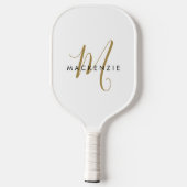 Elegantes, modernes White-Script-Monogramm Pickleball Schläger (Rückseite)