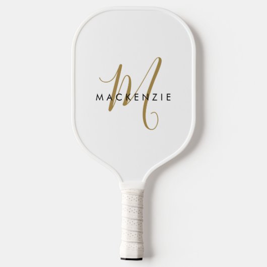 Elegantes, modernes White-Script-Monogramm Pickleball Schläger (Rückseite)