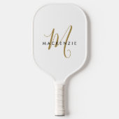 Elegantes, modernes White-Script-Monogramm Pickleball Schläger (Vorderseite)