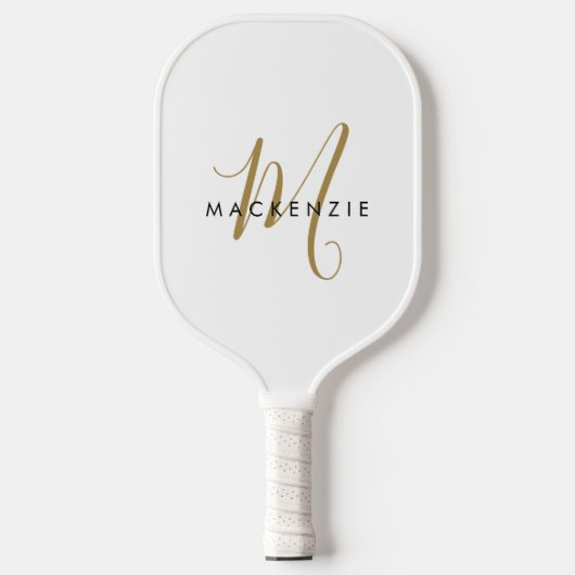 Elegantes, modernes White-Script-Monogramm Pickleball Schläger (Vorderseite)