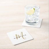 Elegantes, modernes White-Script-Monogramm Rechteckiger Pappuntersetzer (Vor Ort)