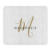 Elegantes, modernes White-Script-Monogramm Schneidebrett (Vorderseite)